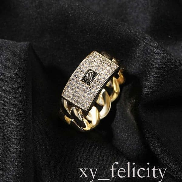 Hip Hop Cuban Chain Rings Real Gold Plated 5A Zircon Mens Jewelry Gift
