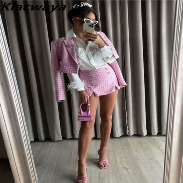 Klacwaya Tweed Set 2 Piece Chic Blazer Women Suit Shorts Sets With For Female Suits 250919BJ