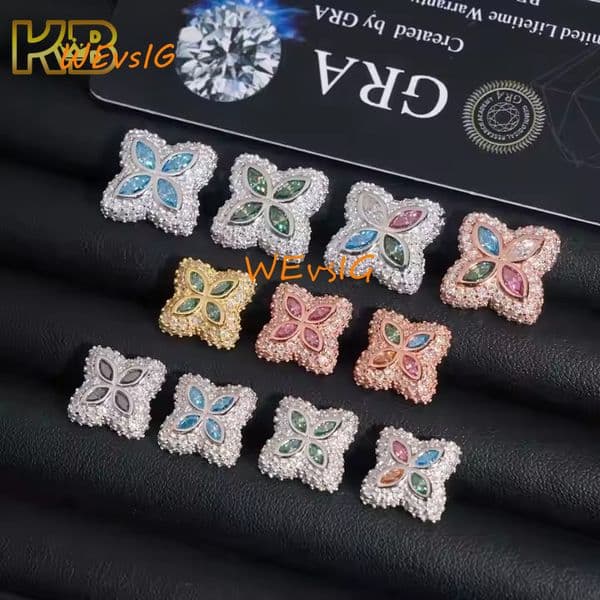 15mm Iced Out Moissanite Flower Stud Earrings 925 Silver Hip Hop Style Pass Diamond Test VVS Moissanite Stud Earring Men Earring
