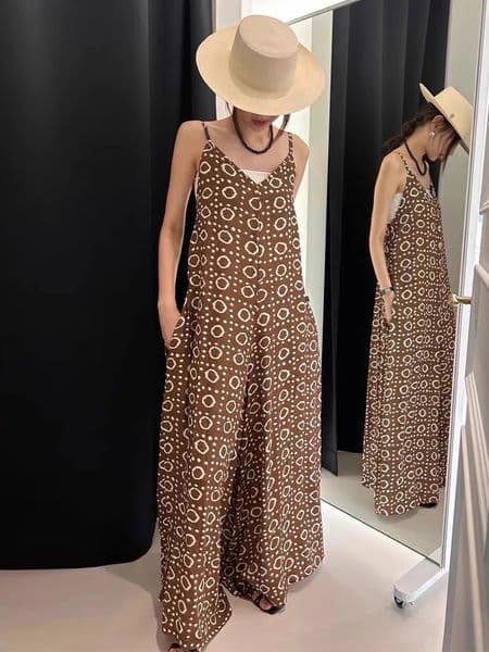 Retro Ethnic Geometric Print Loose Wide Leg Pants Strap Jumpsuit Long with Tube Top Chic Summer Faion Womens Clothing 250920BANJIA
