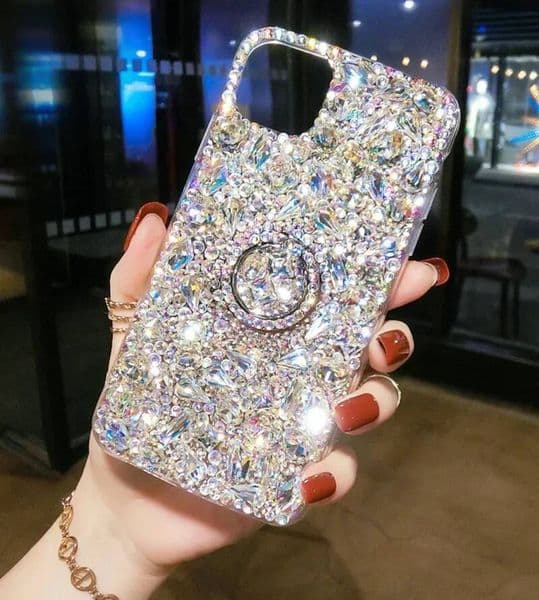3D Rhinestone Dia Case For iPhone 14 15 13 12 11 Pro Max 12mini 16 Plus 17 Air XR XSMax Colored Bump Stand Back Cover