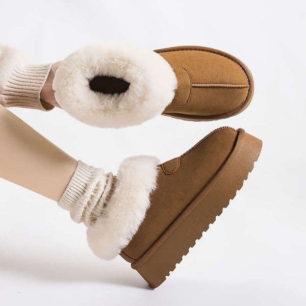 Short Stature Thick-Soled Low-Cut Boots for Women, Fleece-Lined and Thickened, Slip-On Winter Wool Boots, Warm Snow Cotton Shoes