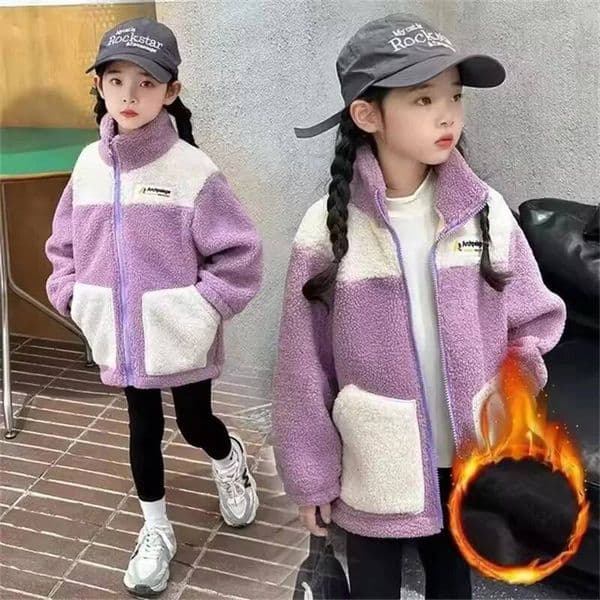 Girls LambWool Warm Jackets Autumn Winter Kids Plus Veet Coats New Teenager Fashion Padded Outerwear Children Clothing ddmyshoesvip