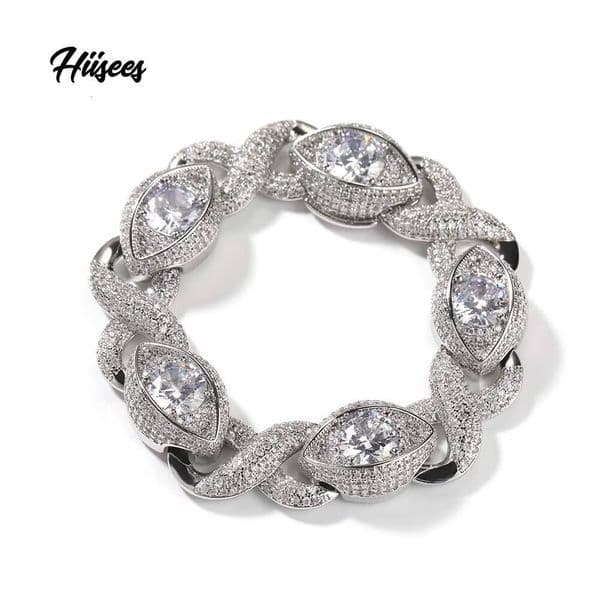 Hip Hop Jewelry 15MM Gold Filled Diamond Infinity Link Chunky Bracelet Mens Iced Out CZ Evil Eye Infinity Cuban Bracelet