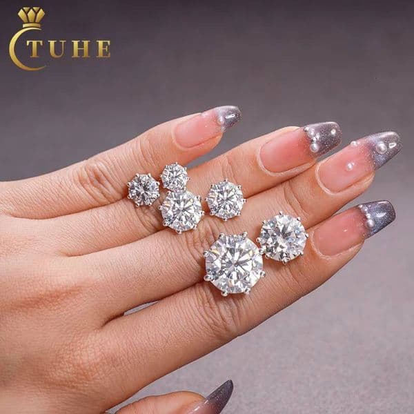Luxury Men Women Jewelry 5mm15mm 925 Sterling Silver 8 Prong Set Push Back Moissanite Diamond Big Stud Earring for Gift