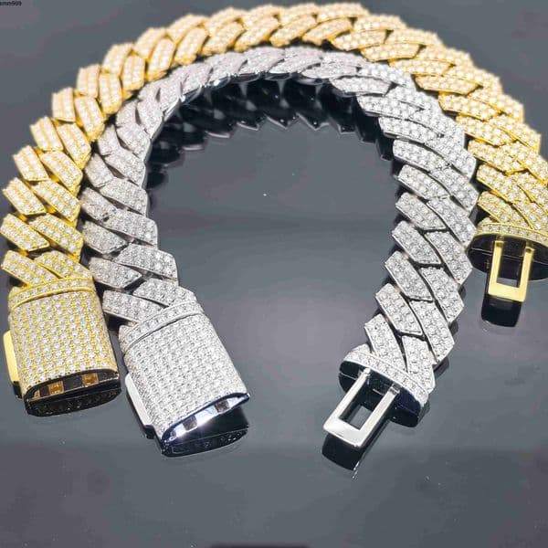 Wholesale Moissanite Cuban Link 925 Silver Men VVS Sparkle Hip Hop Gift Necklace Link Moissanite Chain