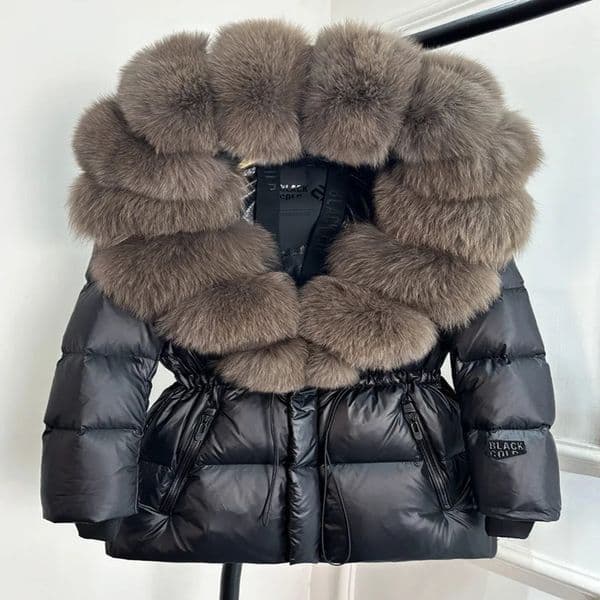Janveny Smooth Waterproof Puff Jacket for Women Winter True Fox Fur Hooded Women Parkas Shining 90% Duck Down Jacket 241112