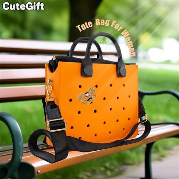EVA Large Leather Shoulder Bag Handbag Tote Bag Storage for Women Casual Waterproof Beach Bag Hole Fit Charm Fashion Storage Bag 240724