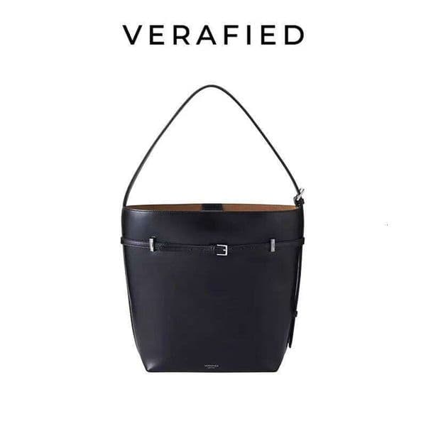 VERAFIED Bucket Small Leather Shoulder Underarm Simple Retro Large Capacity Tote Bag Mdng916