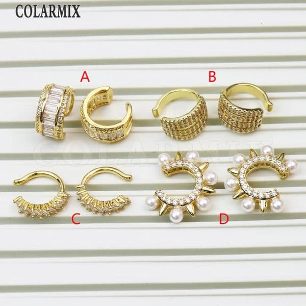 10 Pairs Round 18K plated gold ear cuff clip Zirconia minimalist women earrings accessories Lovely Gift 30645 250108