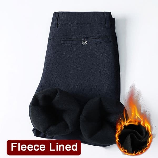 Mens Fleece Lined Suit Pants Business Casual Loose Straight Black Formal Dress Navy Blue Thick Warm Trousers 250924BJ