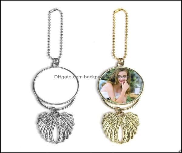 Arts And Crafts Arts Gifts Sublimation Blank Necklace With Chain Aluminum Sier Angel Wings Car Charm Po C Dhswv4302364