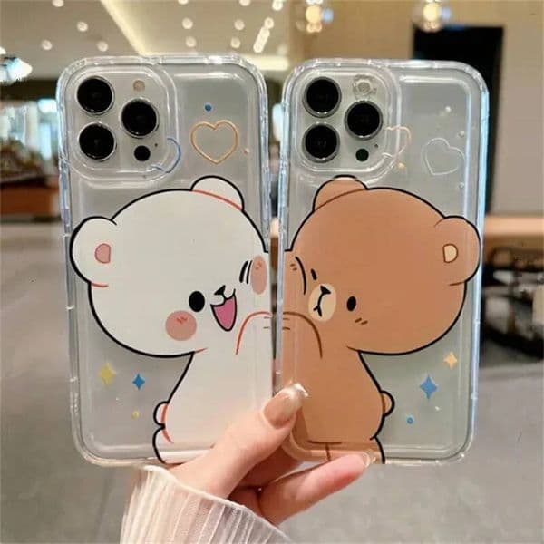 Dog Cat Couple Phone Case For iPhone 17 16 15 11 12 14 13 Pro Max Mini X XR 7 8 Plus Kawaii Cute Cartoon Animal Cellphones Cover