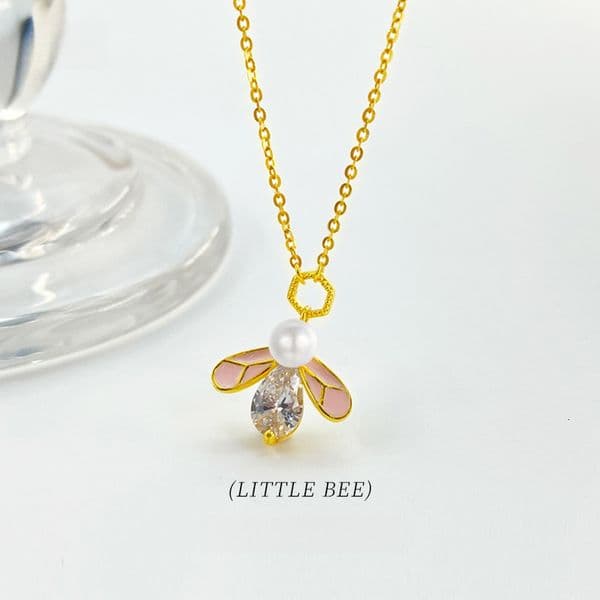 Little Bee Natural Pearl Necklace for Women S Pure Sier Sweet Pastoral Style Light Inlaid Zircon Pendant Collarbone Chain