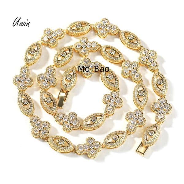 Trendy Eyes Cross Necklace Unique Designer Hiphop Women Man 18K Gold Plated Jewelry