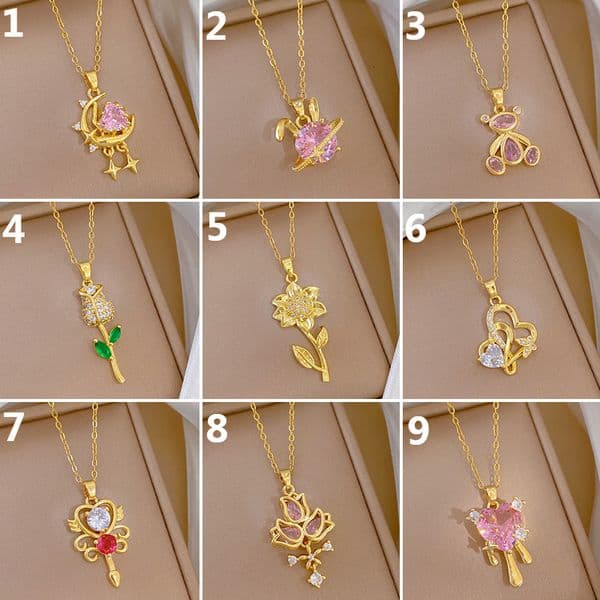 Multi-Element Style Copper Micro-Inlaid Necklace Set for Women Real Gold Plated Ins Internet Celebrity Exquisite Collarbone Chain