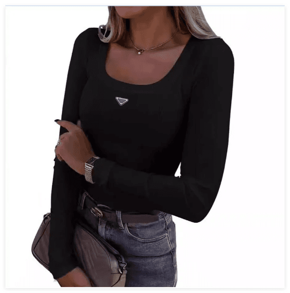d top 2026 New Womens Letter T-shirt Long Sleeved Base Shirt Black White Colors Tees Ladies Clothes Classic Elastic Slim Tops d top d81