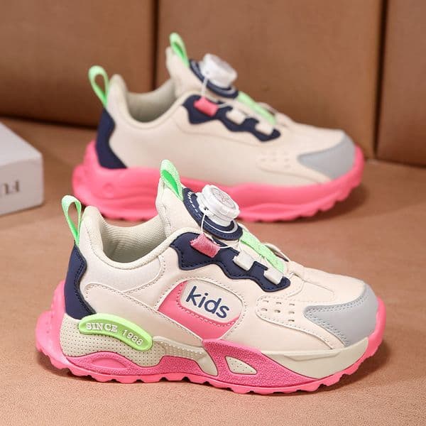 Autumn and winter new big girl children's sports shoes, leather waterproof button running shoes, design children's soft soled designer shoes