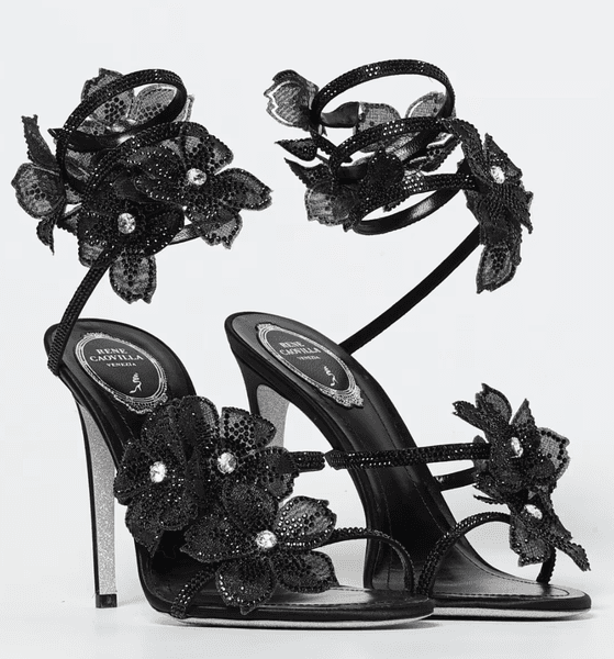 Luxury Design Women Renes Crystal-encrusted Flowers Floriane Sandals Shoes Snake Stappy Glitter Sole Sandalias Evening Party Wedding Lady High Heels
