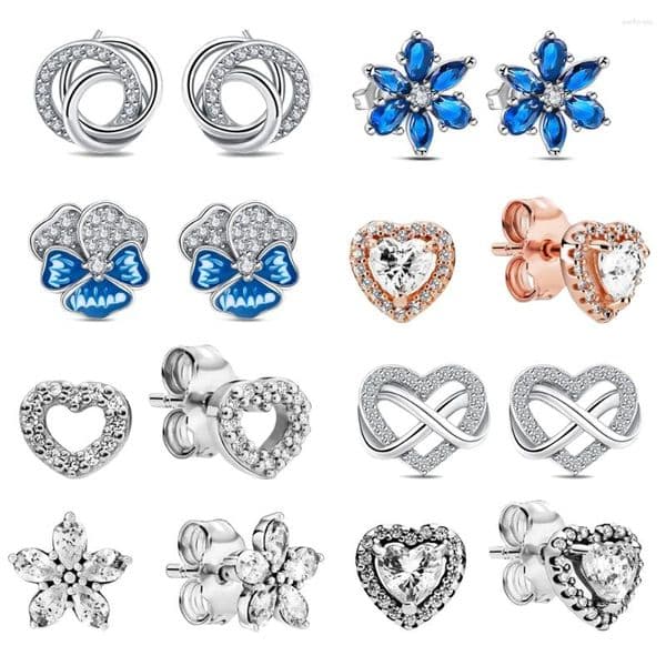 Stud Earrings Wave Flower Hoop Heart Zircon Charms Fit Original Brand Women 925 Sterling Silver DIY Jewelry Gift