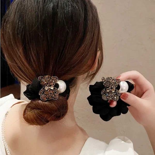 Fashion Shining Alloy Rhinestone Hair Accessories Elastic Hair Girl Rubber Bands Scrunchie Womens Headbands Metal Bear Wavy Organza wer Y250930