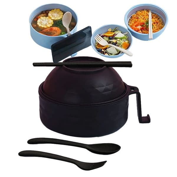 Microwave Ramen Bowl Cooker Set - Wheat Straw Instant Noodles Bowl with Handles, Ramen Noodle Cooker with Spoon Chopsticks Fork