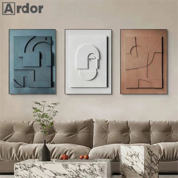 Nordic 3D Effect Geometric Canvas Painting Wall Art Abstract Minimalist Lines Poster Prints Picture Living Room Home Decor Mural