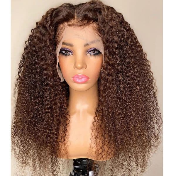 180density Mogolian Hair Chocolate Brown Kinky Curly Wigs for Women HD Lace Front Human Hair Wig Glueless Deep Wave 360 HD Lace Frontal Wigs Synthetic Closure Wig