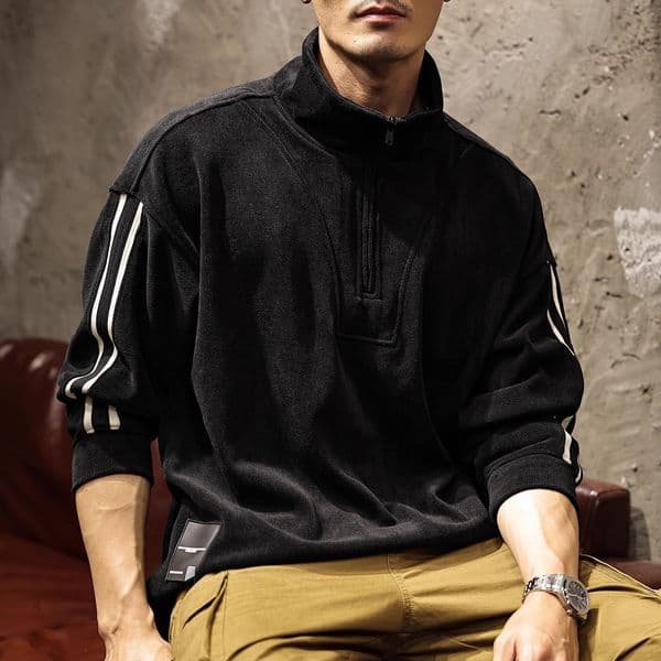 (203) Large Size Autumn Half Zip Chenille Stand Collar Sweatshirt