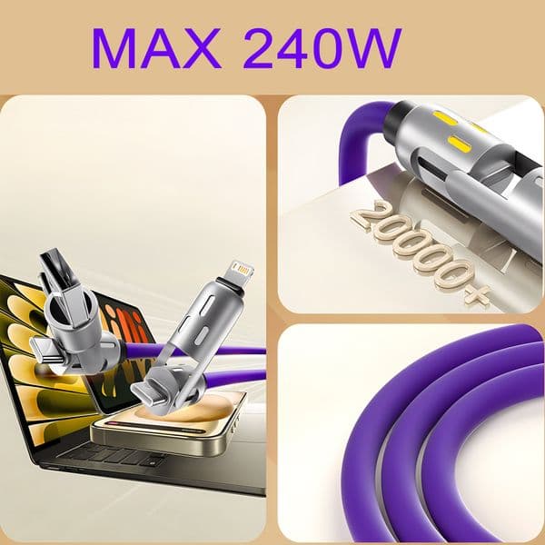 4-IN-1 240W USB Type C To USB C Cable PD Fast Charger Wire For 2025 iPhone 16 Pro Max 15 iPad Xiaomi Samsung Tablet 1M Data Cord