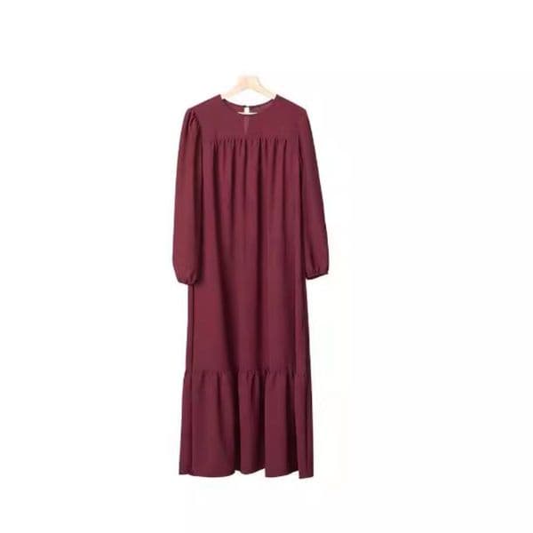 (67) New Solid Color Elegant and Simple Loose Large Size Elastic Cuff Dress