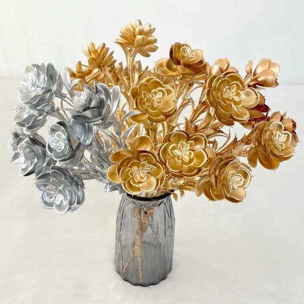 1 piece of gold Phalaenopsis silver 3D lotus ancient bronze peach blossom wedding desktop flower arrangement wall flower W250104