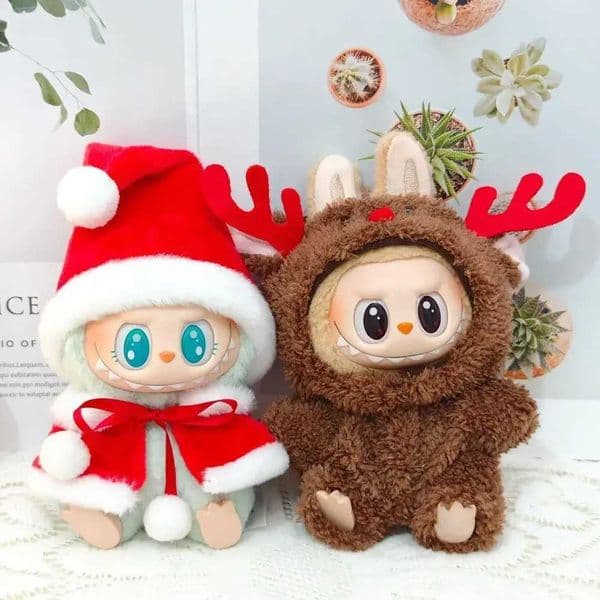 Doll Accessories 17cm Mini Plush DollS Clothes Outfit For Labubu Idol V1 V2 Christmas Cookie Man Sweater Hat Clothing New Year Gift