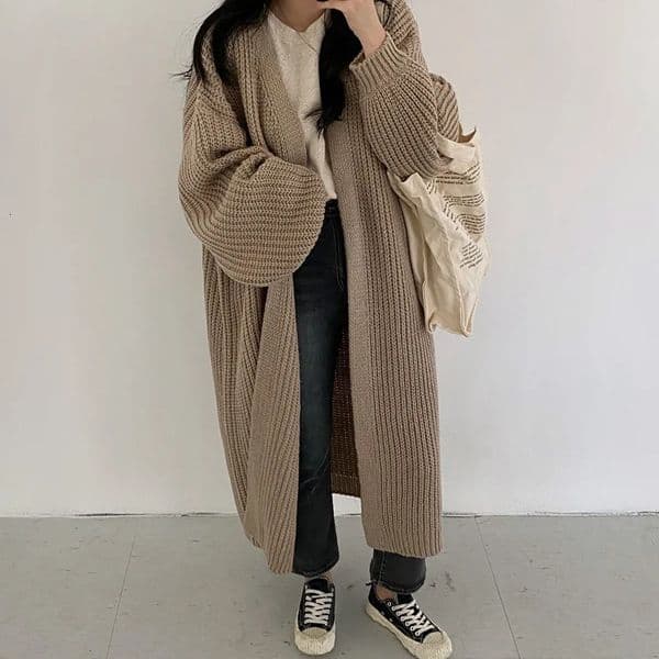One Size Loose Cardigan for Women Long Knitting Coat Knitwear Outwear Autumn Winter Womens Streetwear 250106