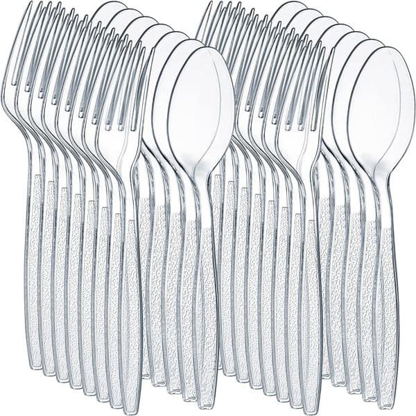 100 Count Silverware Set, Heat Resistant, Disposable Plastic Utensils Set, Plastic Cutlery Set, Plasticware Bulk for Party