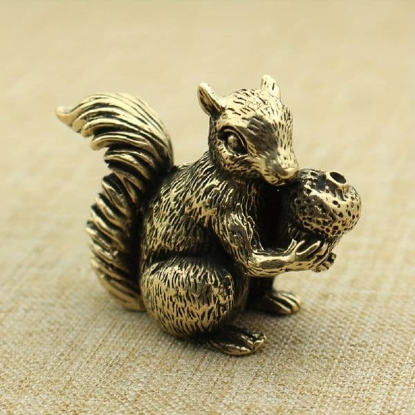1pc, Antique Squirrel Ornament Solid Copper Statue Figurines Brass Squirrels Nuts Tea Pot Incense Holder Desk Decoration