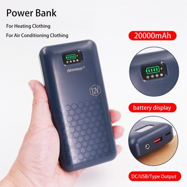 20000mAh Power Bank With 12V For Fan Fast Charger Powerbank For iPhone Air-Conditioning clothing Heating 2025 Vest External Battery
