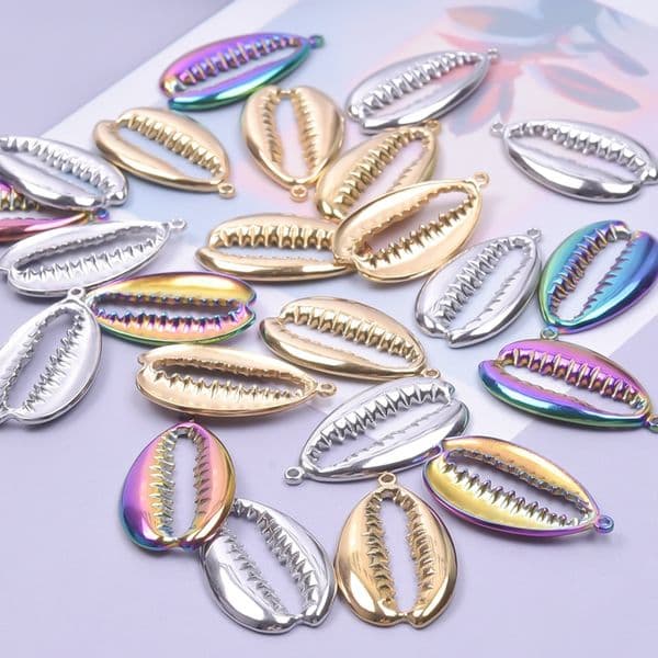 6Pcs/Lot Stainless Steel Big Marine Life Sea Animal Cowrie Conch Shell Charms For Women Summer Pendant Anklet Necklaces Jewelry