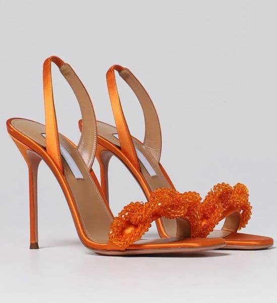 Famous Design Women Chain of Love Embellished Sandals Shoes Elasticated Slingback Strap Party Wedding High Heels Lady Pumps EU35-43 With Box