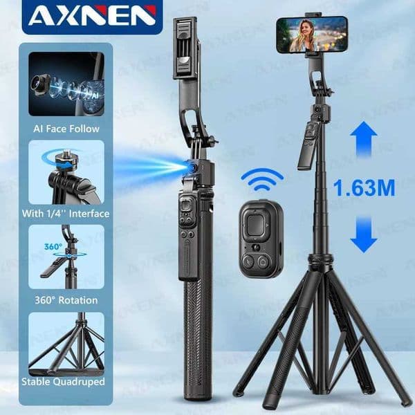 1630mm/64in C17 Tripod Selfie Stick 360 Auto Rotation Shooting Quadruped Phone Stand Face Track Remote Control Tripie Z250116