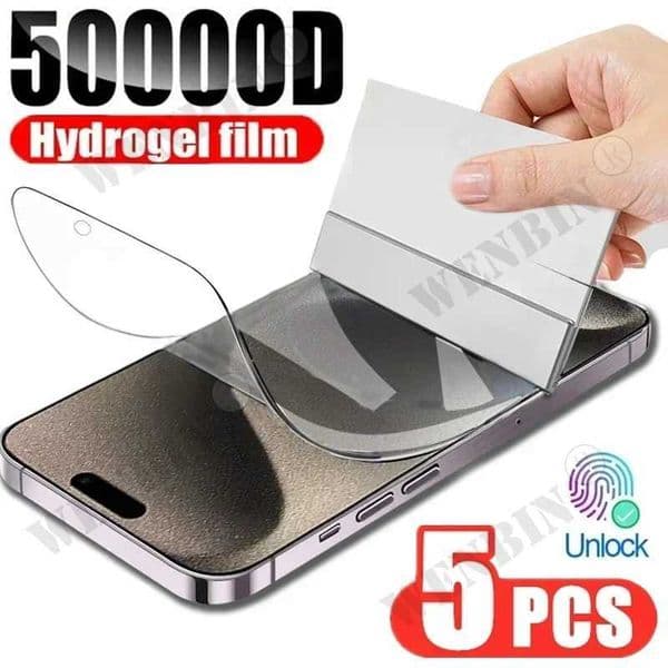 5 Pcs Hydrogel Film For iPhone 16 15 14 13 12 11 Pro Max Plus 12 13 Mini 8 7 Plus SE XR X XS 6 Full Cover Screen Protector M250120