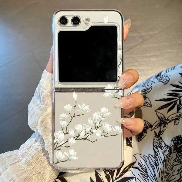 Flowers Transparent Phone Case For Galaxy Z Flip 6 5 4 3 5G Folding Hard PC Back Cover For Z Flip5 Flip4 Flip6 Z250122