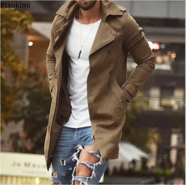 Mens Lapel Trench Coat Autumn Winter Warm Overcoat Men Fashion Casual Long Sleeve Jacket Slim Button Coats for 250120