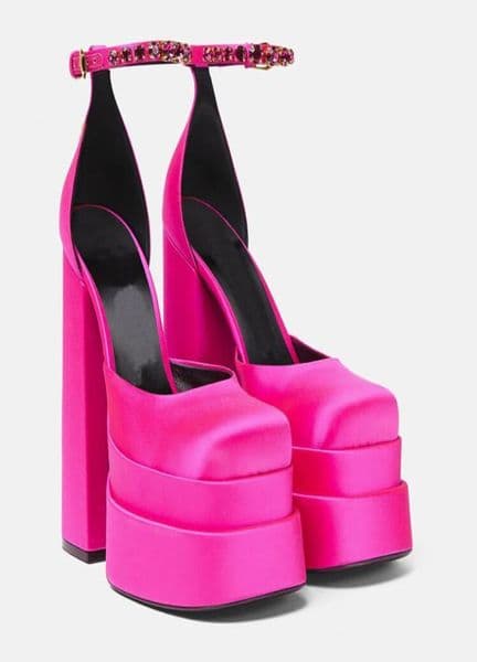 Sandals Luxury Satin Cloth Crystal Buckle Women039s Summer 15CM High Heels Thick Heel Platform Lady Party Dress Mary Jane Shoes7992886