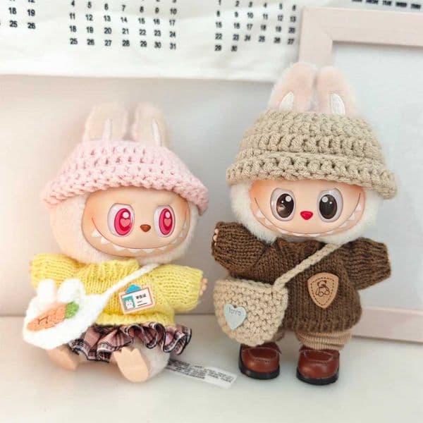 17cm Lovely Plush Doll Clothes Outfit Accessories for Korea Kpop Exo Labubu Idol Cute Knitted Sweater Hat Bag Clothing Gift XJ250802