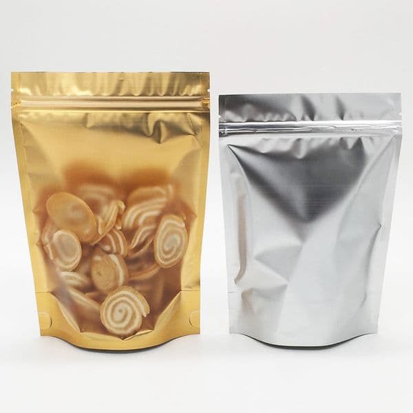 New Unique Tea Gold aluminum foil bag self-standing Front frosted Clear sealing bags aluminum foil food bag Chinese wolfberry packaging bags 100pcs Plastic Pouch