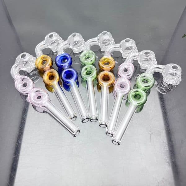 Smoking pipes Ball Glass Oil Burner Pipe Smoking Bowl Water Hookahs Bongs New color double circle skull curved pot glass long pipe