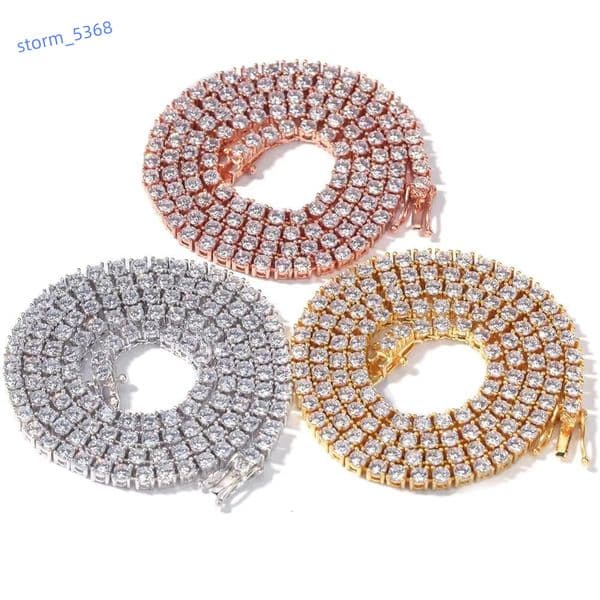 Hot Selling Unisex Tennis Chain Necklace One Row with 3mm-5mm CZ Zircon Stylish Hip Hop Icy Jewelry