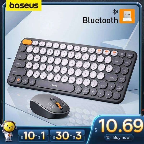 Baseus Bluetooth Wireless Computer Keyboard And Mouse Combo With 2.4Ghz USB Nano Receiver For PC Book Tablet Laptop