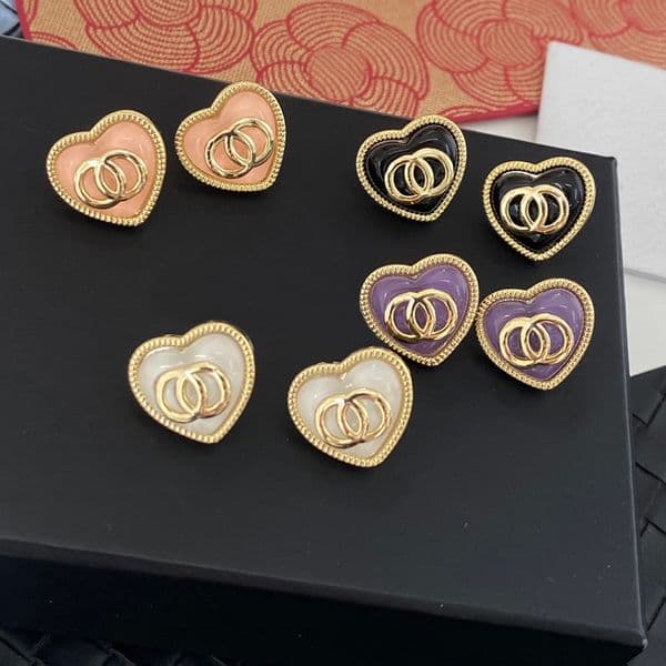 Simple Famous Women Geometry Luxury Wedding Party Designer Jewerlry Christmas Gifts Copper Letter Heart-shape Stud Earrings